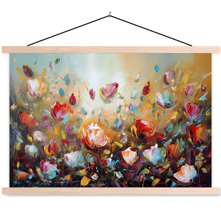 Poster textil cu sine magnetice din lemn, Abstract, Decorative, Living, Bucatarie, Modern Art, Decorarea peretilor Multicolor 90x60 cm