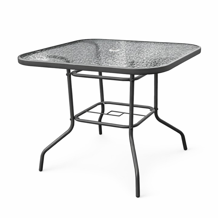 Masa Patrata Kiwari® Capri, 90x90x71 cm, 4 Persoane, Gradina/Terasa, Gri