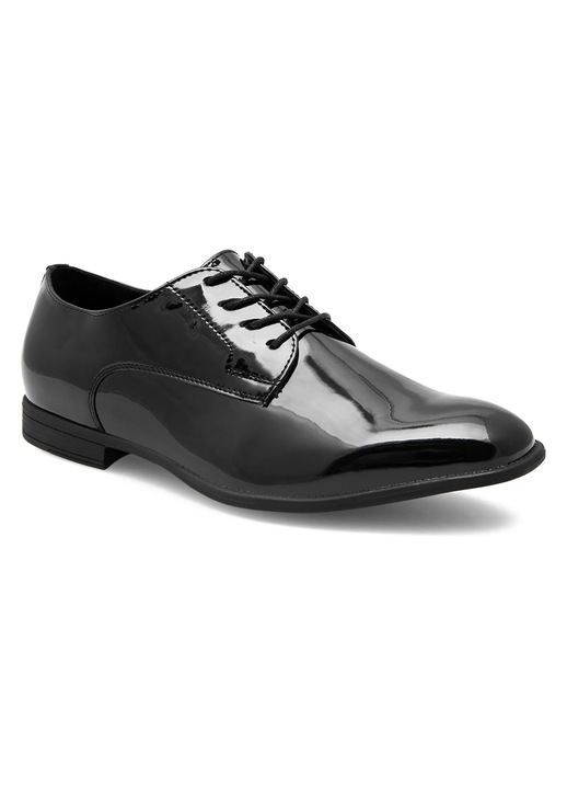 Pantofi barbati, Lanetti, piele ecologica, de ocazie, negru, 42 EU
