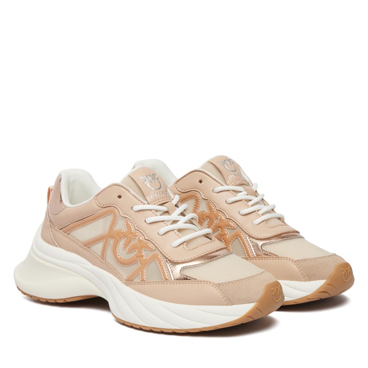 Női tornacipő, Pinko, természetes bőr, rózsaszín, vastag talp