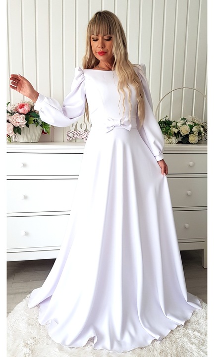 Rochie lunga Sira, alba, maneci lungi, marime XS-S INTL