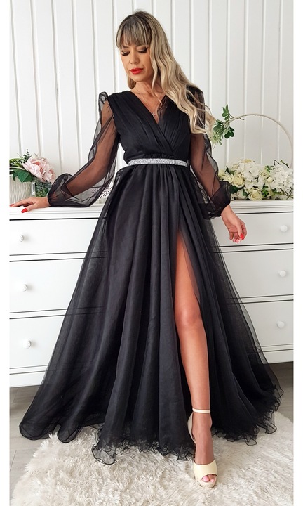 Rochie lunga Juliana, tulle, negru, M