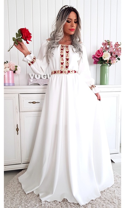 Rochie lungă Lara long, florală, alb, 4XL