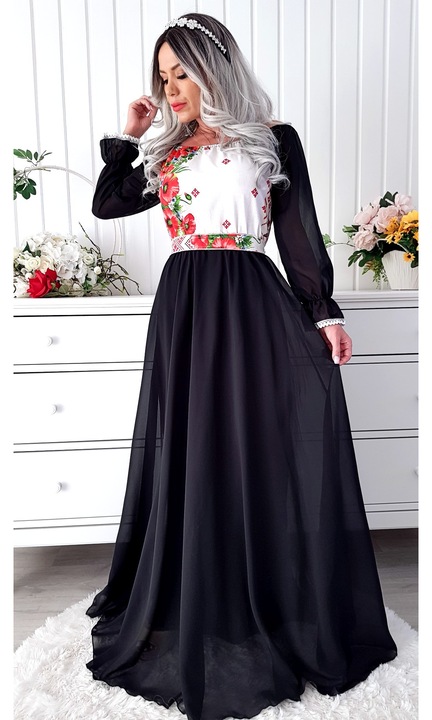 Rochie lunga, neagră, bumbac, XL