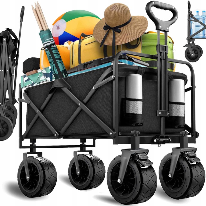 Сгъваема туристическа количка Renew Force, 120л, черна, с колела за всякакъв терен, комплект с предпазна мрежа