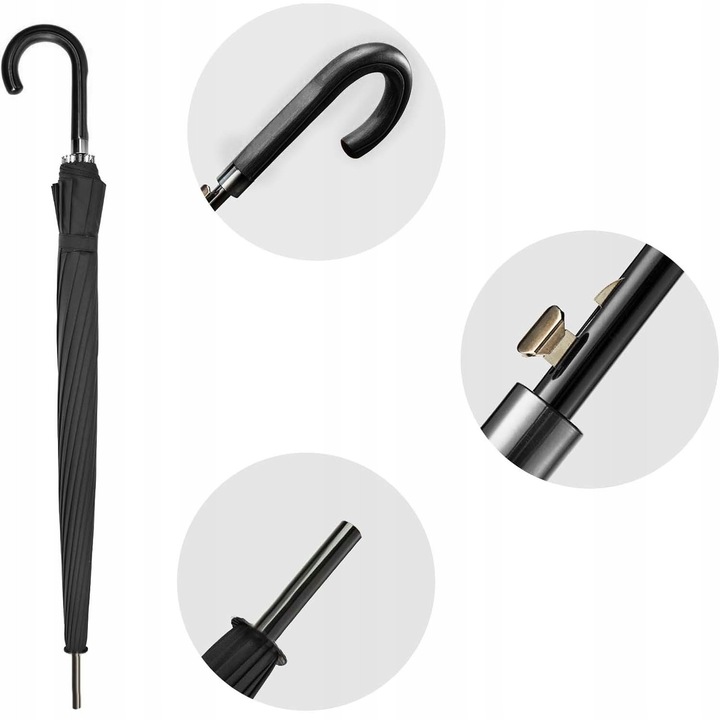 Мъжки чадър Renew Force, 145 см, автоматичен, елегантен дизайн, черен, комплект със сгъваем чадър