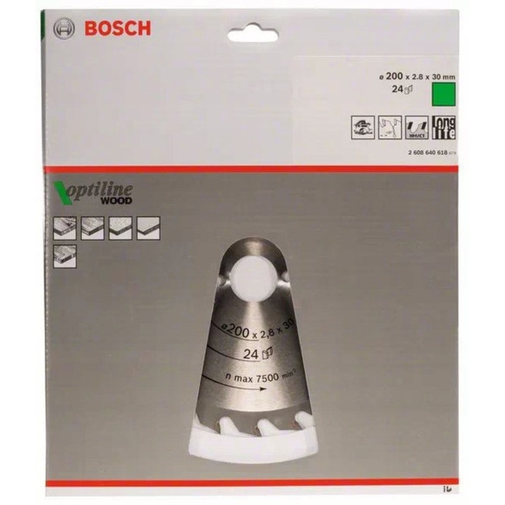 Tarcza pentru feronerie, Bosch, 200mm, 24 dinti, pentru lemn