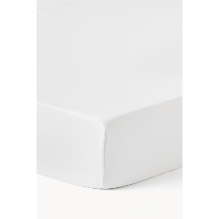 Cearceaf de pat Westwing, alb, 140x200cm, 100% bumbac, cu elastic