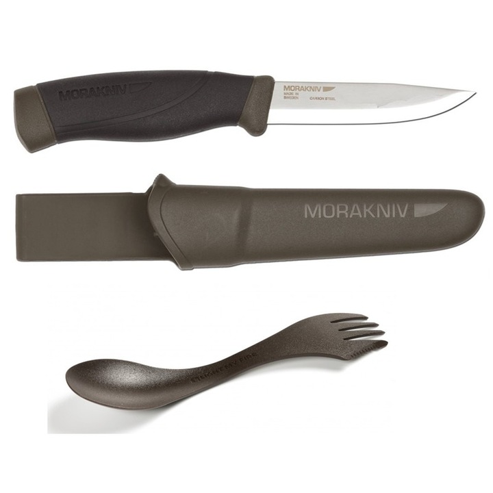 Pachet promo Cutit Morakniv Companion, Heavy Duty MG si Spork original bio, Light My Fire