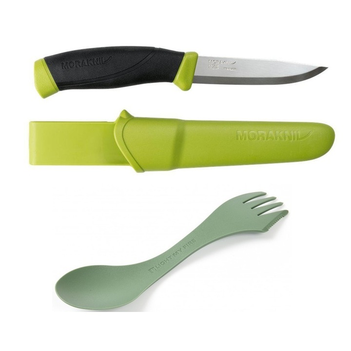 Pachet promo Cutit, Morakniv Companion Olive Green si Spork original bio, Light My Fire