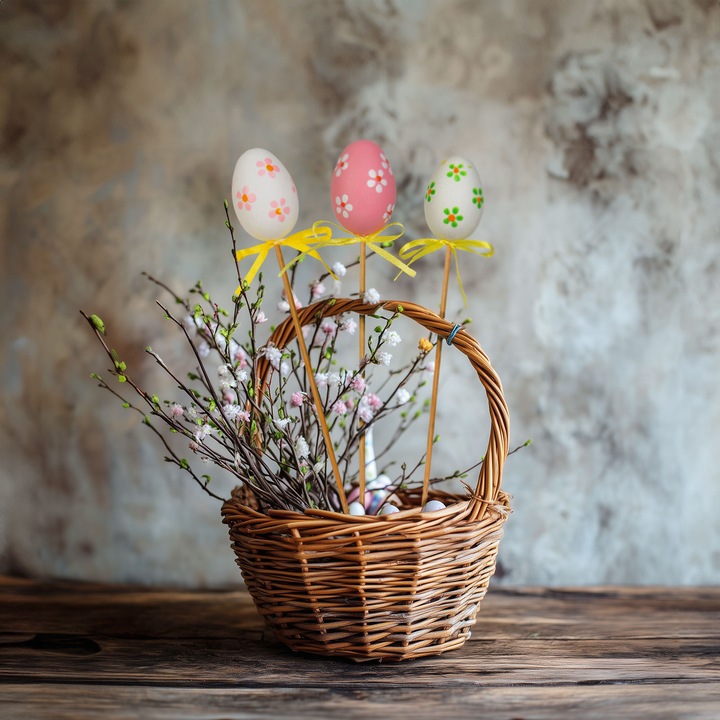 Set decorativ de Paște, 6 ouă, 4 cm, multicolor, fixabil