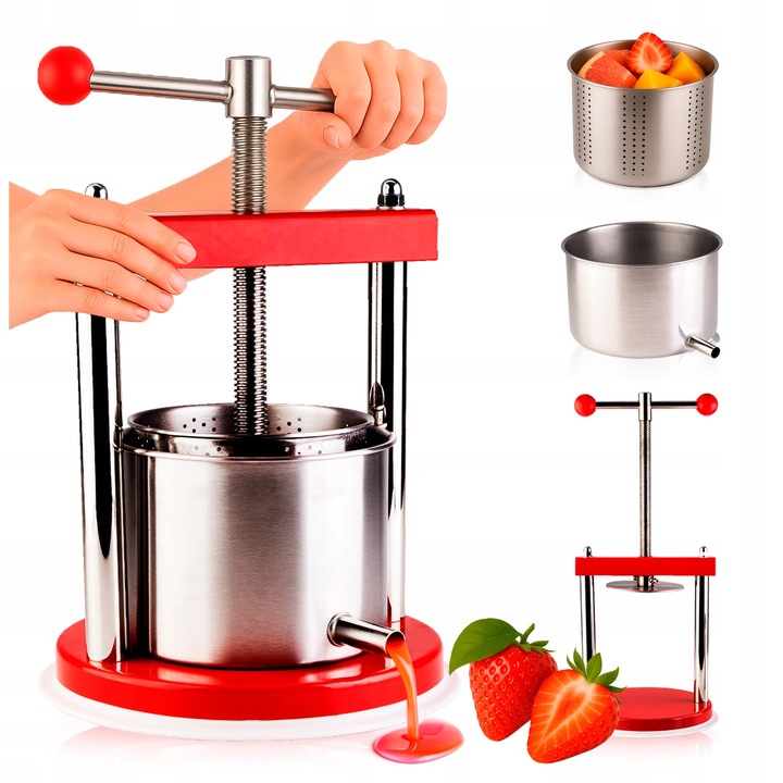 Presa manuală pentru fructe, SuperButelki, 1, 5 l, oțel inoxidabil, bază emailată, diametru 12 cm
