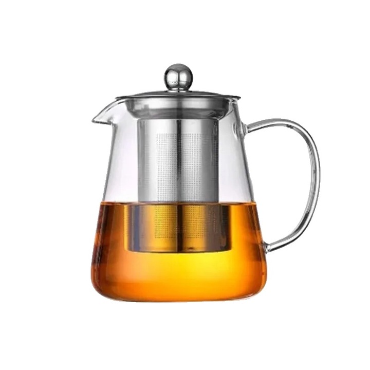 Ceainic din sticla borosilicata, capacitate 950ml, infuzor din otel inoxidabil, design elegant