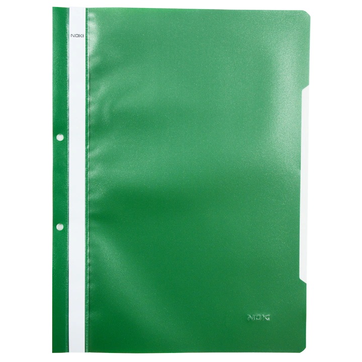 Dosar plastic, NOKI, A4, cu sina metalica, cu doua perforatii indosariere, cotor cu eticheta note, VERDE