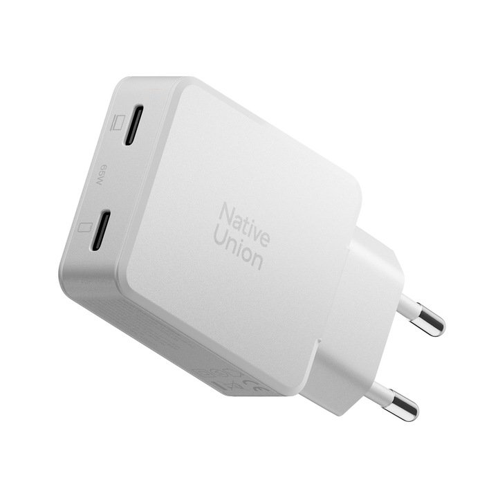 Native Union Pocket GaN hálózati töltő, 2xUSB-C, 65W, 3A, fehér
