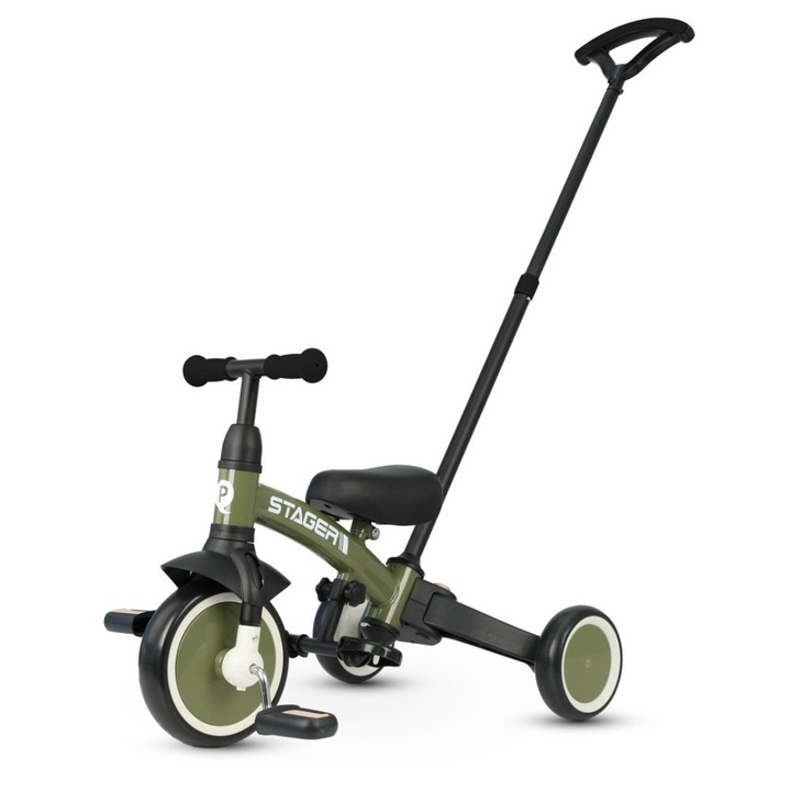 Tricicleta Qplay Stager 3w1, 2-6 ani, verde, cu manere pentru parinti, roti din spuma