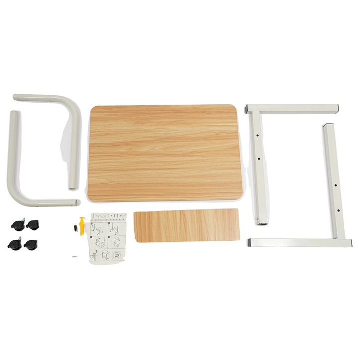 Laptop Asztal, Állítható Magasságú, Zárható Kerekekkel, Fehér és Fa Színű, 27.55-35.43 hüvelyk