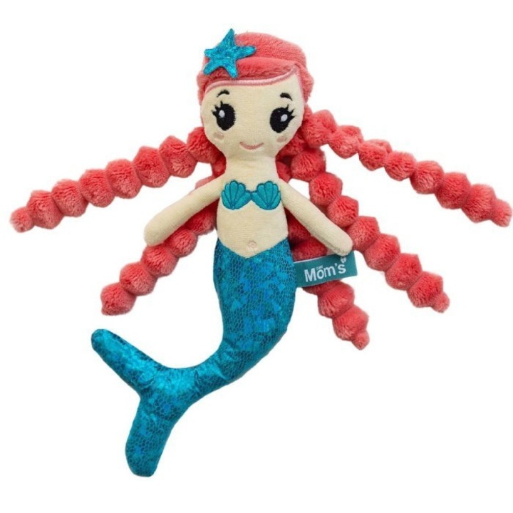 Papusa Syrenka Emma, Mom's Care, 29cm, roz, din bumbac frotte si minky