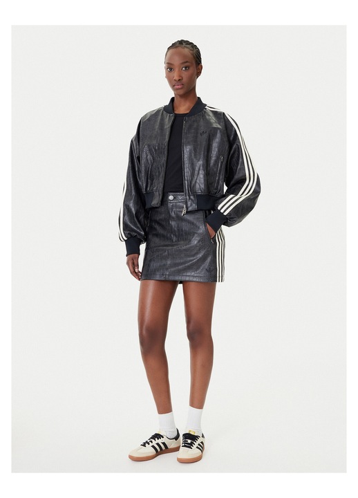 Fusta adidas din piele ecologică cu fermoar, Negru