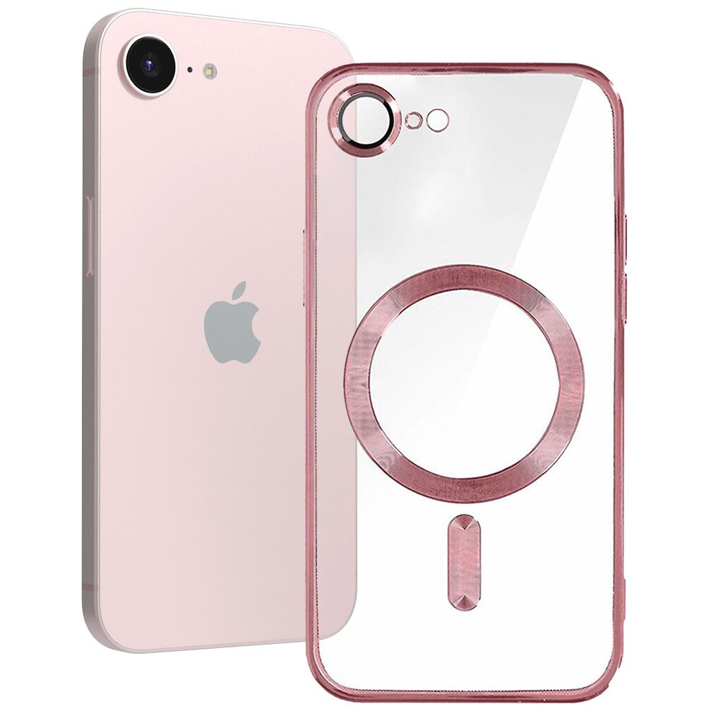 Husa tip MagSafe pentru Apple iPhone 17e, Glamour MagCase, Protectie lentile camere, Rama electroplacata, Accente metalizate, Margini ridicate, Incarcare wireless, Magnetica, Roz
