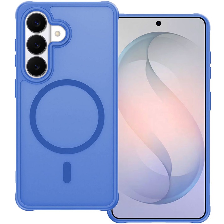 Husa cu magnet pentru Samsung Galaxy S26 Plus, Magnetic Defense Remastered, Policarbonat mat, Spate fumuriu, Colturi cu protectie antisoc, Atasare magnetica, Wireless charging, Albastru deschis