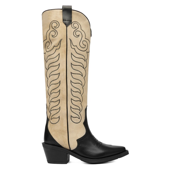 Cizme cowboy dama, Badura, piele naturala, bej
