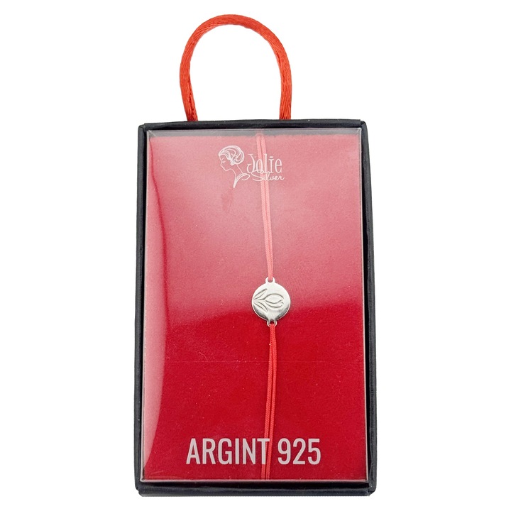 Bratara Argint 925 pentru Dama, Jolie, Model Rotund Lalea, Martisor Bratara de 1 Martie, Pandativ Argintiu cu Snur Rosu