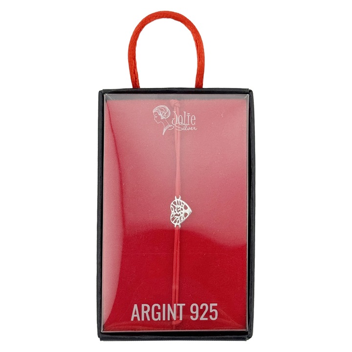 Bratara Argint 925 pentru Dama, Jolie, Model Copac in Inima, Martisor Bratara de 1 Martie, Pandativ Argintiu cu Snur Rosu