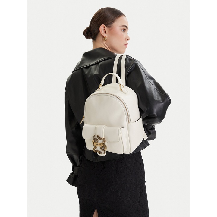 Rucsac fashion dama, Just Cavalli, piele ecologica, alb, One Size INTL