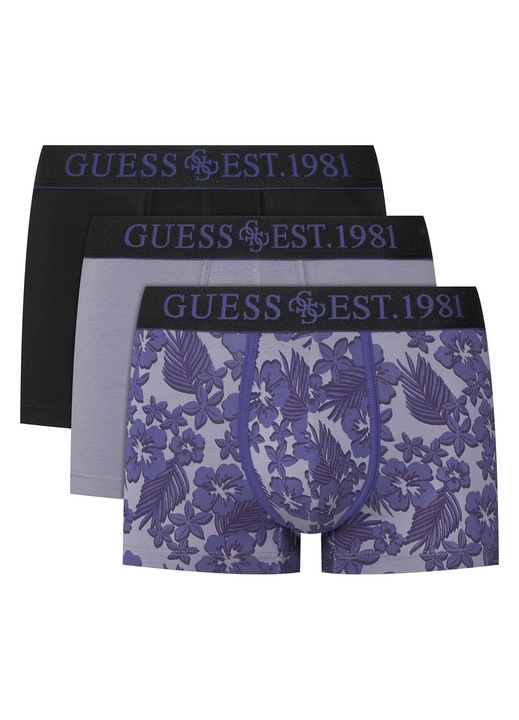 Set 3 perechi boxeri barbati, Guess, sintetic, negru, bleumarin, albastru, M INTL