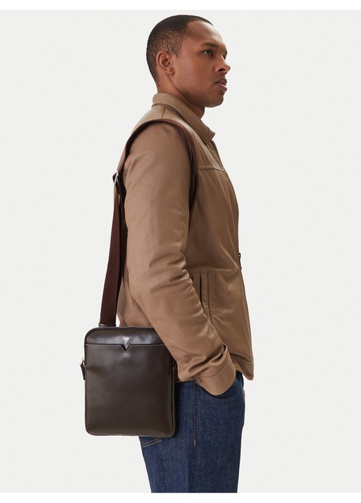 Férfi táska, Guess, valódi bőr, barna, One Size INTL