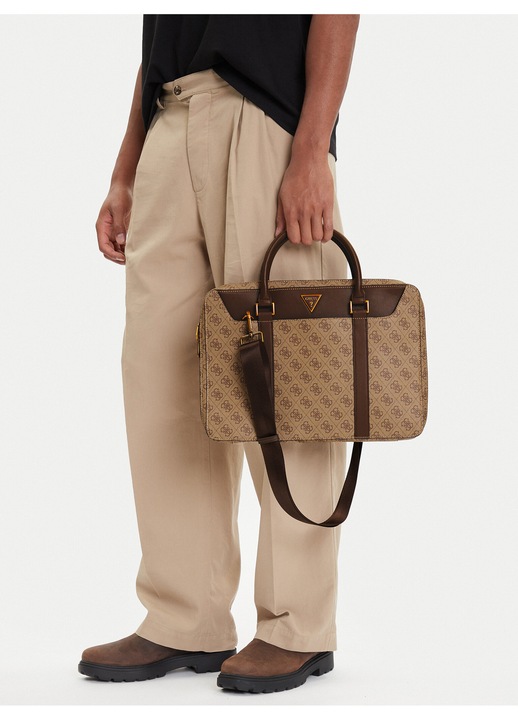 Férfi laptoptáska, Guess, ökológikus, bézs, One Size INTL