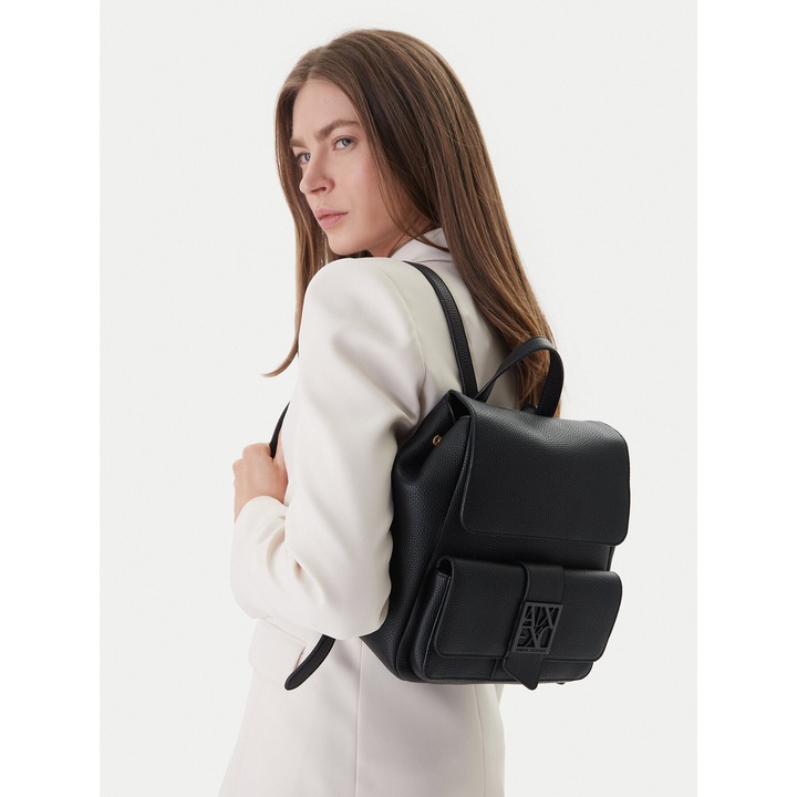 Rucsac fashion dama, Armani Exchange, piele ecologica, negru, One Size INTL