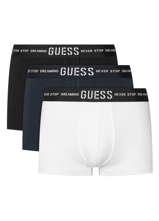 Set 3 perechi boxeri barbati, GUESS, bumbac, alb, negru, bleumarin