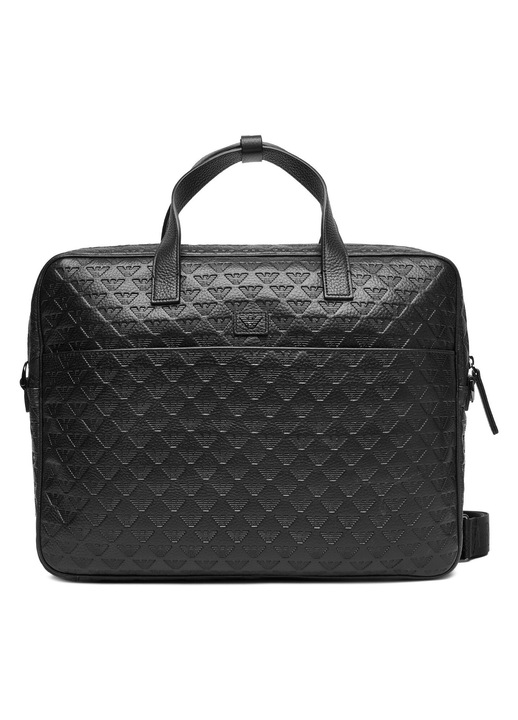 Geanta laptop barbati, Emporio Armani, piele naturala, negru, One Size INTL