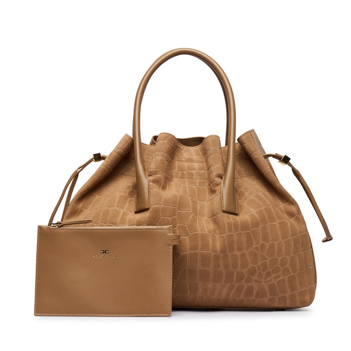 Női táska, Elisabetta Franchi, természetes bőr, bézs, One Size INTL