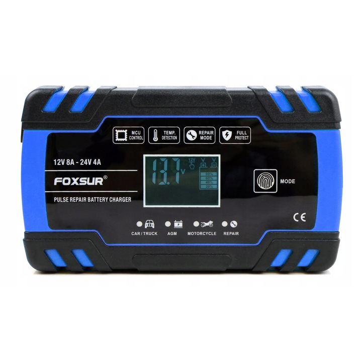 Xtrobb autós töltő 12V/24V 8A, fekete-kék, 17x10cm, töltőkészlet