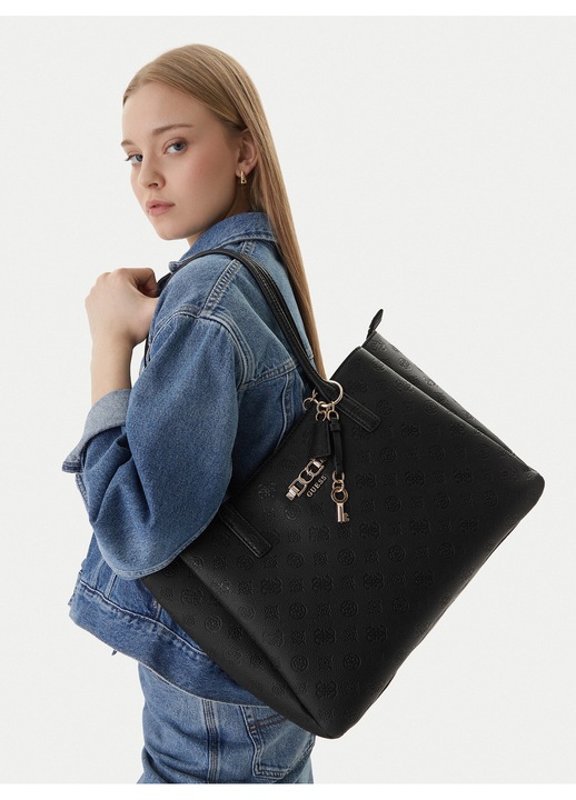 Дамска чанта, Guess, екологична, черна, Един размер INTL