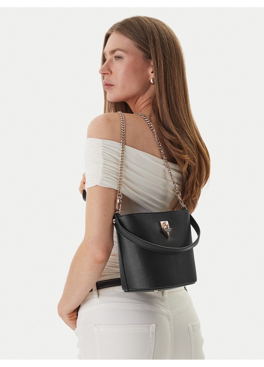 Дамска чанта, Guess, екологична кожа, черна, Един размер INTL