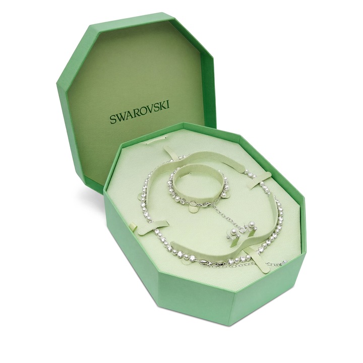 Set bijuterii dama, Swarovski, cercei, bratara, colier, argintiu, One Size INTL