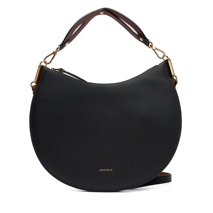 Női táska, Coccinelle, valódi bőr, fekete, One Size INTL, levehető pánttal és fogantyúkkal.