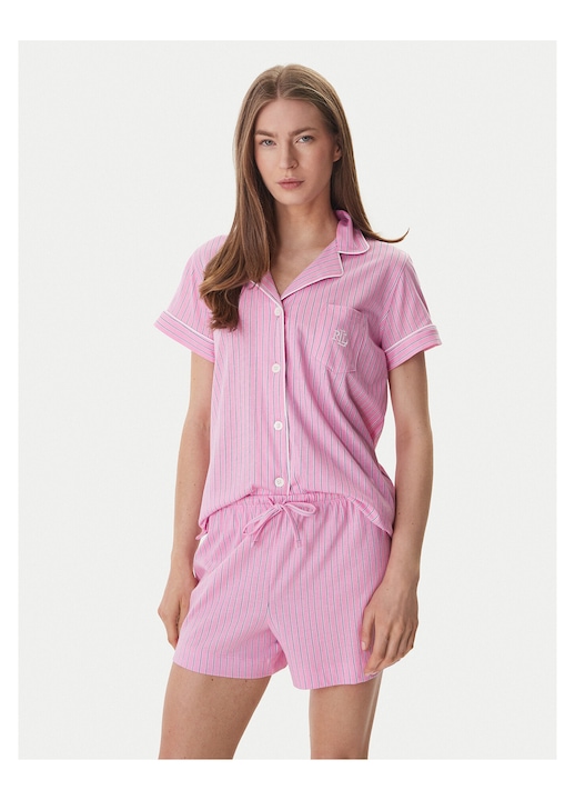 Pijamale dama, Lauren Ralph Lauren, bumbac, dungi, roz