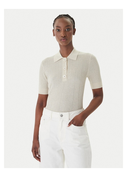 Tricou dama, Liu Jo, slim fit, bej, viscoza/poliester/fibre metalice