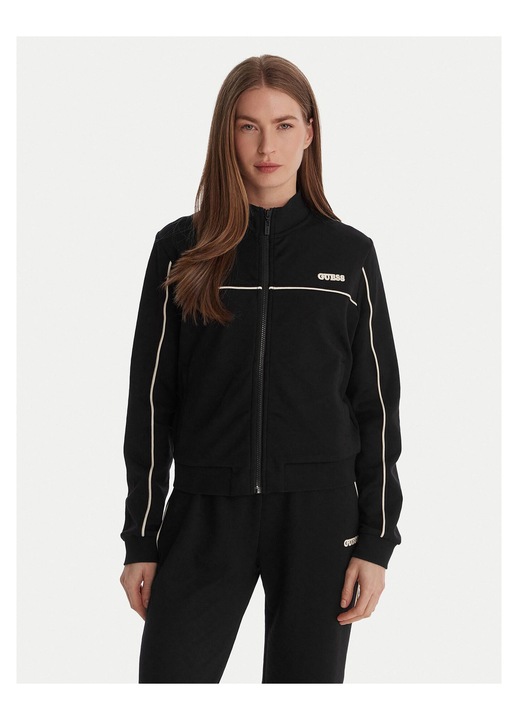Hanorac dama, GUESS, fermoar, negru, 49% poliester, 46% viscoza, 5% elastan