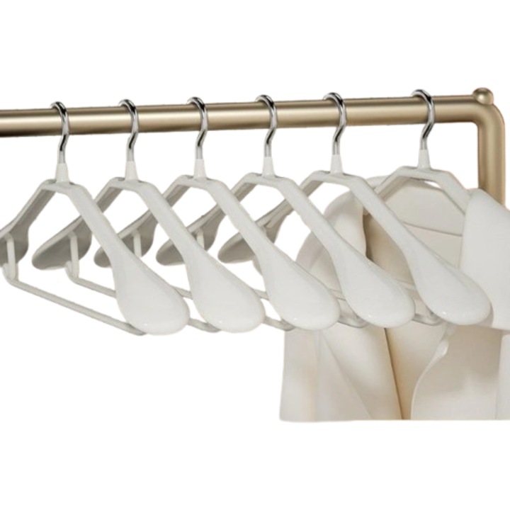 10 darabos rozsdamentes acél vállfa készlet, széles vállú kialakítás, fehér, 45x21x3.5cm