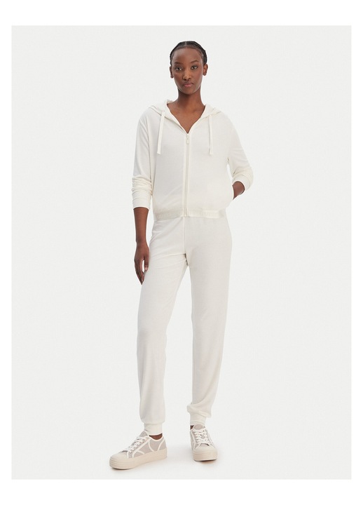 Hanorac dama, GUESS, fermoar, ecru, 62% poliester, 33% viscoza, 5% elastan