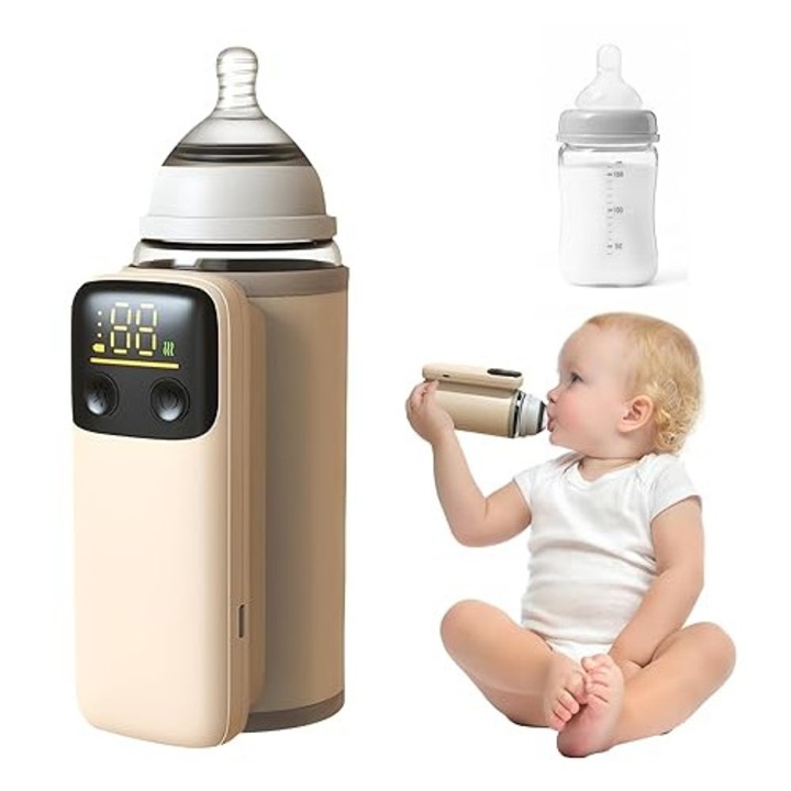 Incalzitor portabil pentru biberon, 360° incalzire uniforma, mentinerea temperaturii, bej