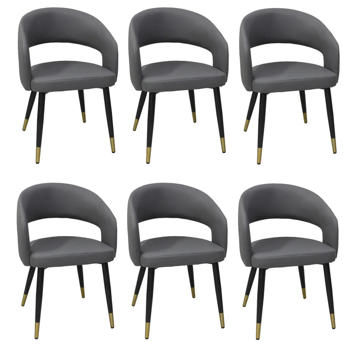 Set 6 Scaune Monaco Gri, piele ecologica