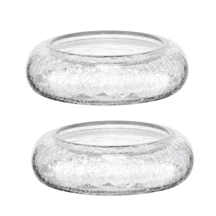 Platou din sticla texturata prezentare bufet Cracked 20xh5cm, set 2 buc