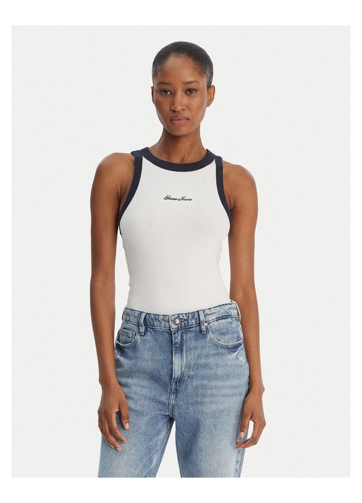 Maiou dama, GUESS JEANS, slim fit, alb, bumbac/modal/elastan, XS INTL